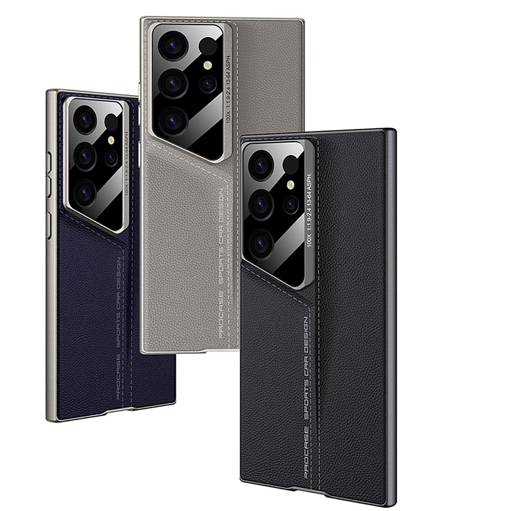 Suitable for Samsung S24u Porsche Mobile Phone Case S23ultra Protective Case Blade Ultra Thin Plain Leather Simple Cover
