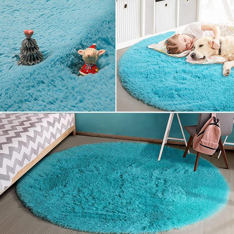 Розовый Круглый Ковер Пушистый Мягкий Коврик для Пола Детская Комната Девочек Замок Принцессы Плюшевый Ковер Гостиная Домашний Декор