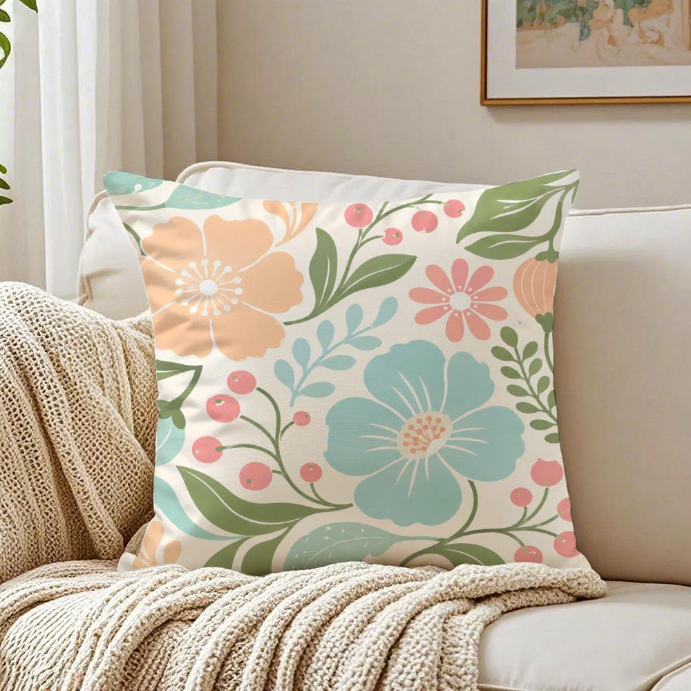 Orange Blue Floral Pillow Case Breathable Organic Short Plush Cushion Covers Machine Washable WrinkleResistant Soft Durable