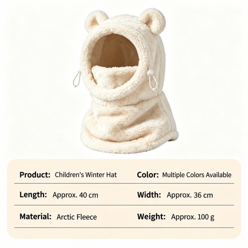 Plush Fleece Winter Hat Scarf Mask Bear Ear Kids Ski Hood Kids Neck Warmer Children