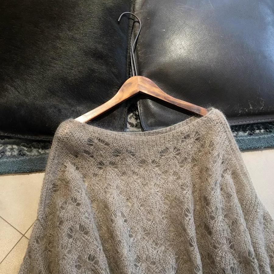 Роскошный вязаный свитер с ажурным узором для женщин, осенний, тонкий, мягкий и уютный, из мохера и кашемира, крупной вязки