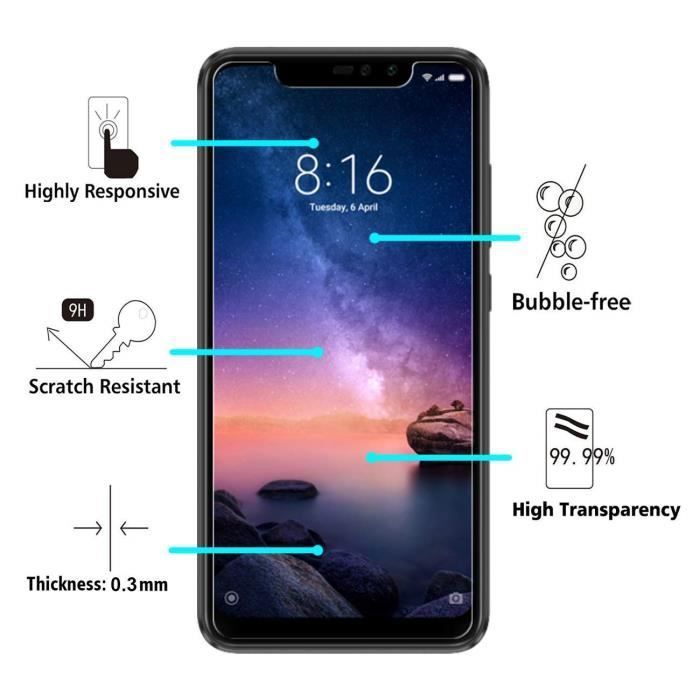 Закаленное стекло Xiaomi REDMI NOTE 6 PRO - [Упаковка 2 шт.] Защитная пленка для экрана сверхвысокой прочности [Phonillico®]