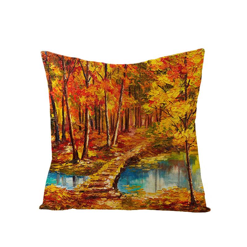 Retro-Style Autumn With Maple Leaves And Sunflowers Digital Printing Short Plush Pillow Covers For Car Sofa Office Cushion Cover