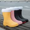 Новые женские теплые резиновые сапоги, модная водонепроницаемая обувь, водонепроницаемые зимние ботильоны, резиновые сапоги средней высоты, однотонные ботильоны