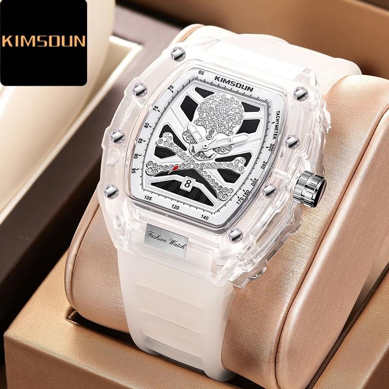 KIMSDUN New Watch Men's Barrel Skeleton Watch Transparent Fashion Personality Quartz Watch Men's Watch
