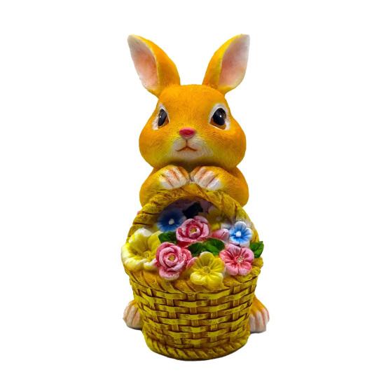 Садовая статуэтка кролика на солнечной батарее Yousheng с 5 светодиодными лампами, цветочная корзина, уличная резиновая фигурка кролика, украшение для патио, двора, лужайки, пасхальное украшение