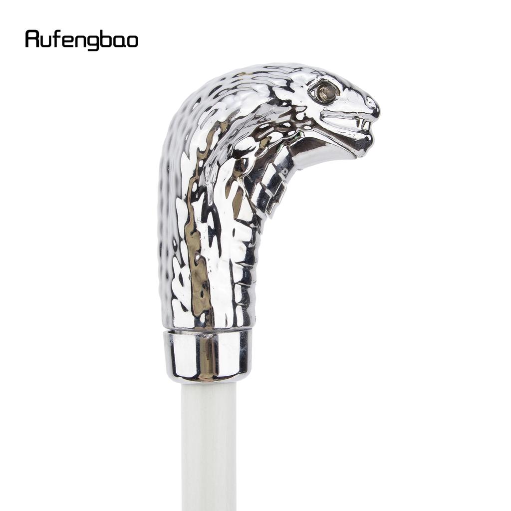 White Metal Snake Cobra Head Wooden Fashion Stick Decorative Cospaly Party Wood Walking Cane Halloween Mace Wand Crosier 93cm
