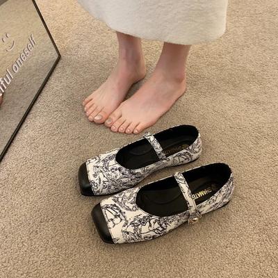 Модная женская обувь слипоны с квадратным носком женские балетки готическая обувь ретро повседневная корейская 2025 новинка стильные предложения распродажа хлопок в 39