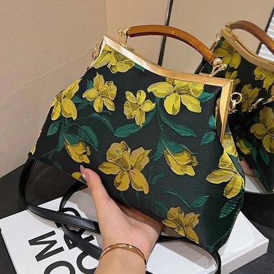 Винтажные дизайнерские женские сумки на ремне с цепочкой, клатчи через плечо, свадебный замок, дизайнерские сумки с фиолетовым желтым цветком