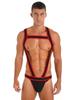 Mens Contrast Trim Chest Harness Jumpsuit Bulge Pouch Design One-Piece Bodysuit Jockstrap Underwear for Cosplay