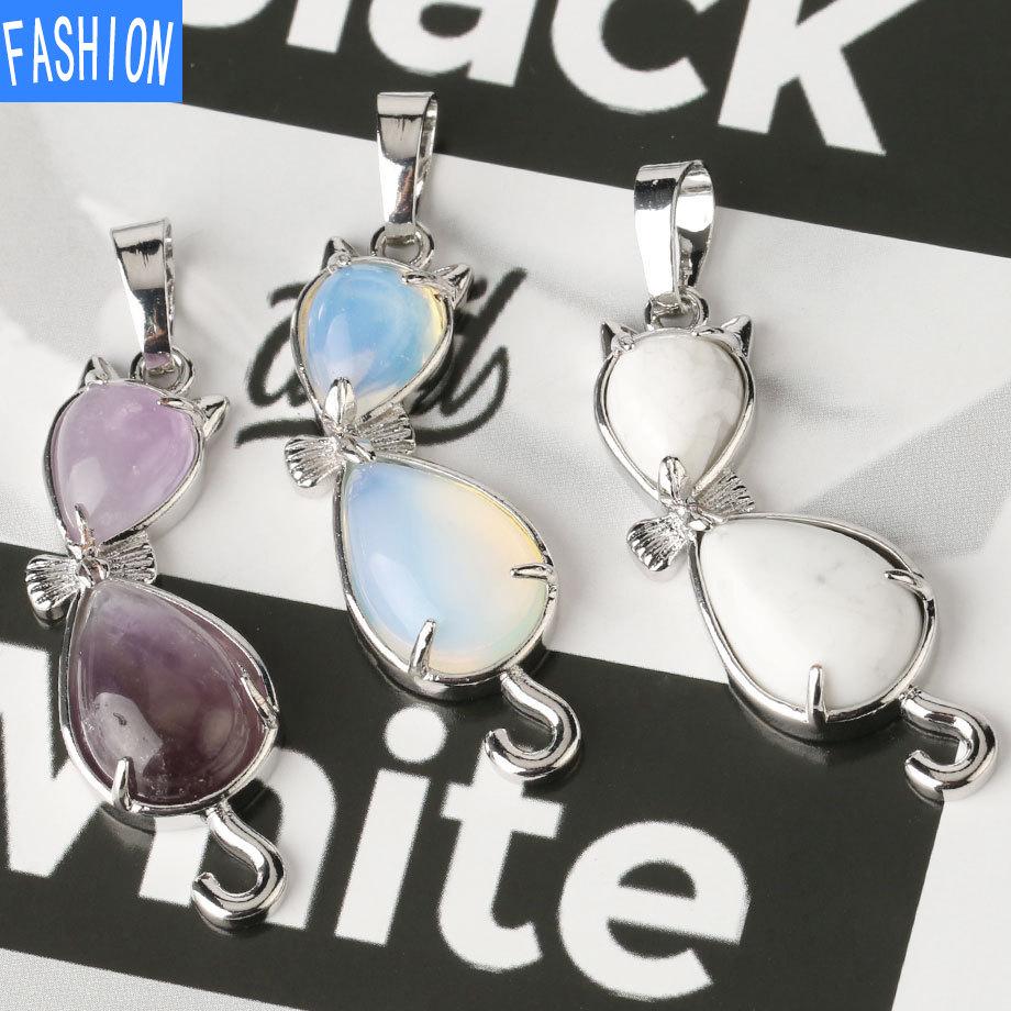 Европейская и американская личность, ожерелье с аметистом, животное, кошка, абстрактная инкрустация, подвеска из натурального камня