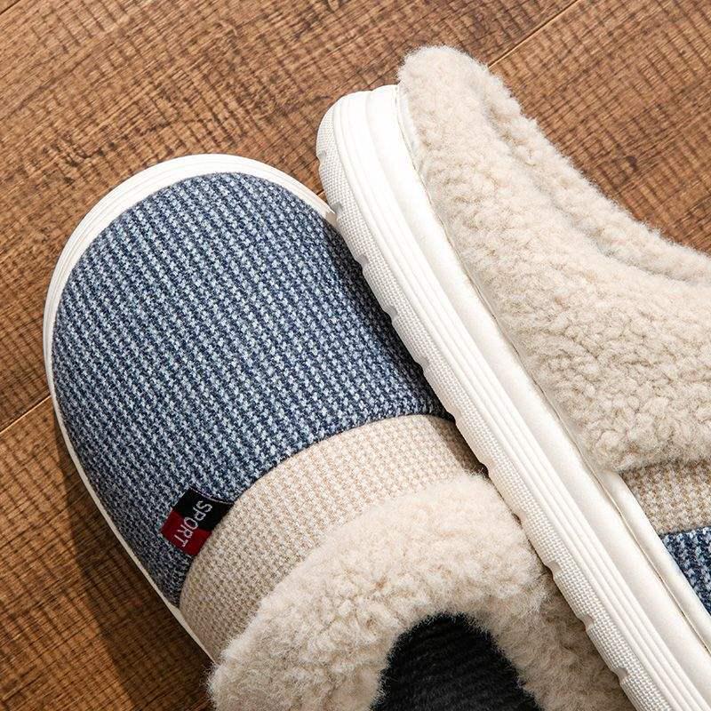 Мужские и женские плюшевые хлопковые тапочки - Зимние, нескользящие, с толстой подошвой, пушистые, теплые комнатные тапочки