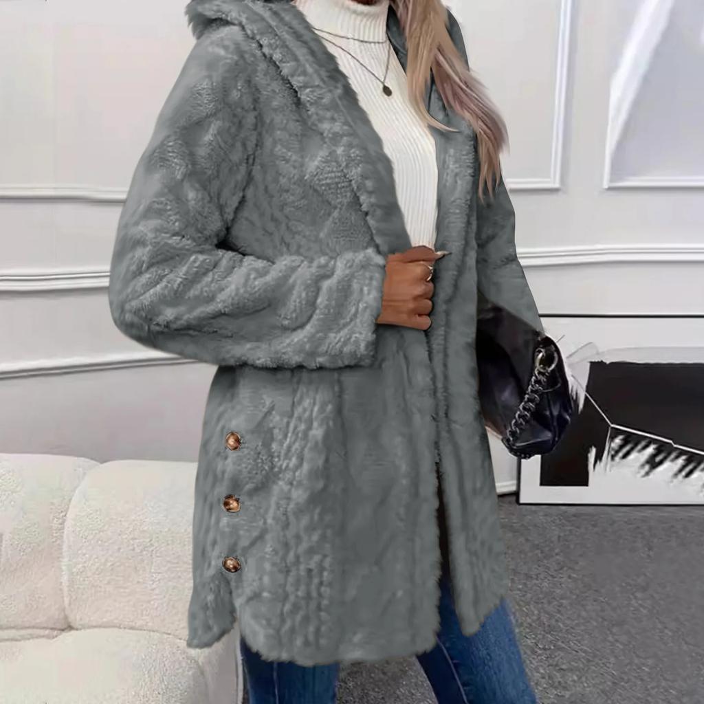 Side Slit Plush Long Sleeve Jacket Thick Thin Hooded Large Size Clothes