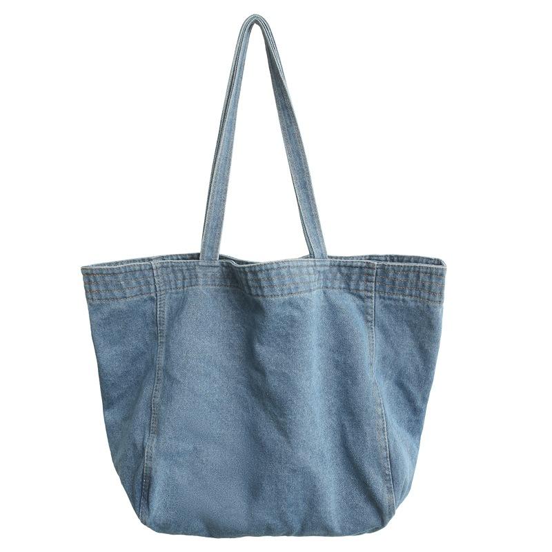 Japanese large-capacity denim bag men's and women's canvas large tote bag ins shoulder mother bag shopping bag student schoolbag