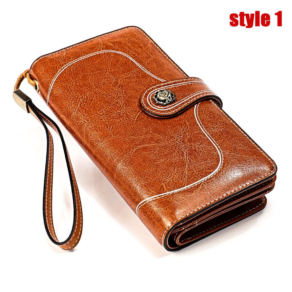 Ladies Leather Wallet Large Capacity Multifunctional Long Wallet European and American Retro Clutch