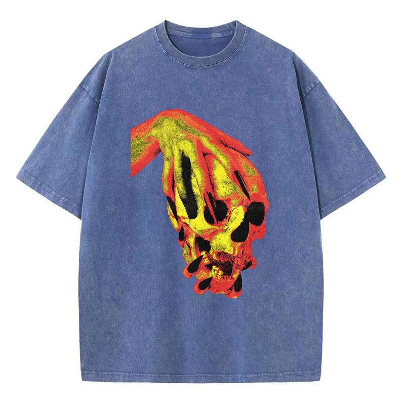 Уличный стиль футболка женская из вываренного денима с принтом черепа новая свободная с круглым вырезом и коротким рукавом студенческая вечеринка винтажный топ
