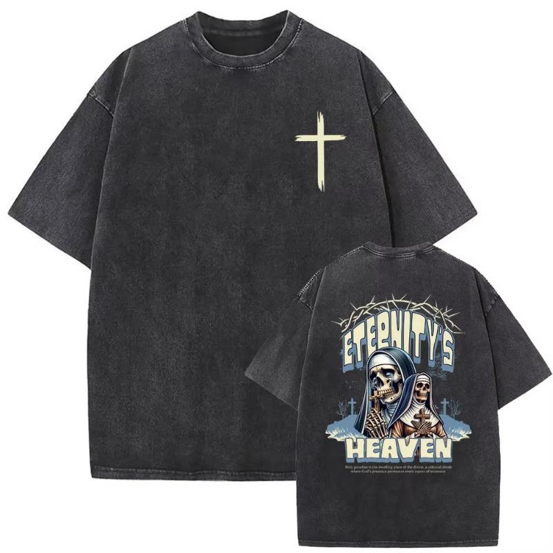 Christian Religious Series Jesus Vintage Washed T-shirt Men Women Gothic Rock Oversized Short Sleeve T Shirts Hip Hop Streetwear
