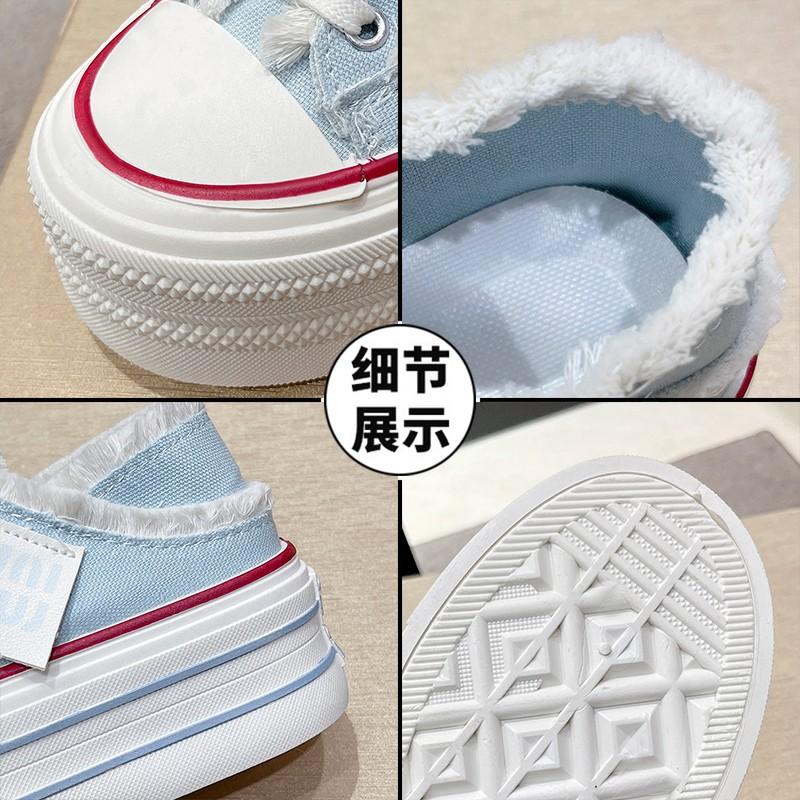 Новые повседневные парусиновые туфли на платформе, увеличивающие рост, женские летние верхние белые кроссовки, сандалии без шнуровки, вулканизированная обувь