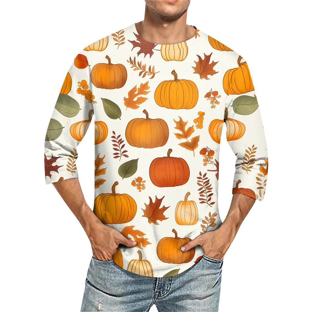 Men'S Round Neck Three-Quarters Sleeve Top Casual Fashion T-Shirt