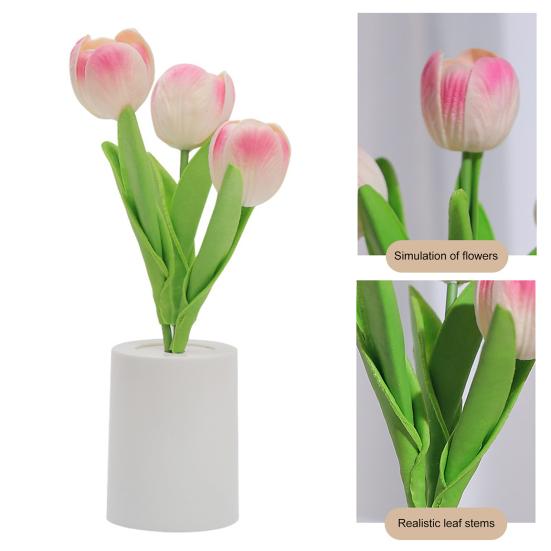 Large Tulip Night Light Realistic Floral LED Bedside Lamp Battery-Powered Ambiance Light for Bedroom Desk Decor Warm Glow Home Decoration