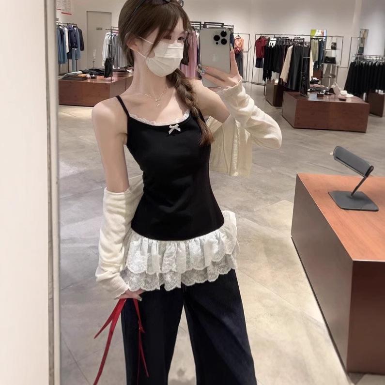 Белый кружевной топ-майка для женщин - Весенне-летний слой