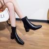 Square Head Short Boots Women's Thick Heel New Autumn and Winter High Heel Medium Tube Women's Boots Brown Thin Short Boots