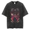 Hot Anime Demon Slayer Kokushibo Graphic Print Washed T Shirt Men Vintage Cotton Tshirts Manga Casual Tee Harajuku Male T-shirt