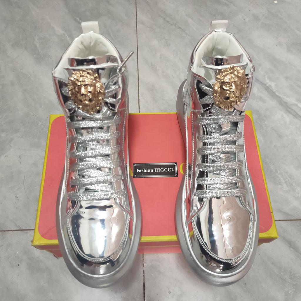 Мода Горячая Мода Блеск Мужские Золотые Туфли Роскошный Бренд Кроссовки Мужские Хип-Хоп Дизайнерские Обувь для Скейтборда Повседневные Кроссовки с Высоким Верхом Мужские
