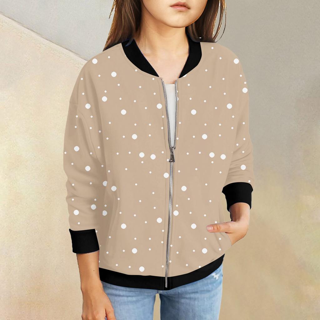 Куртки на молнии для девочек, детские осенние толстовки с длинными рукавами, верхняя одежда с карманами 5-15 лет