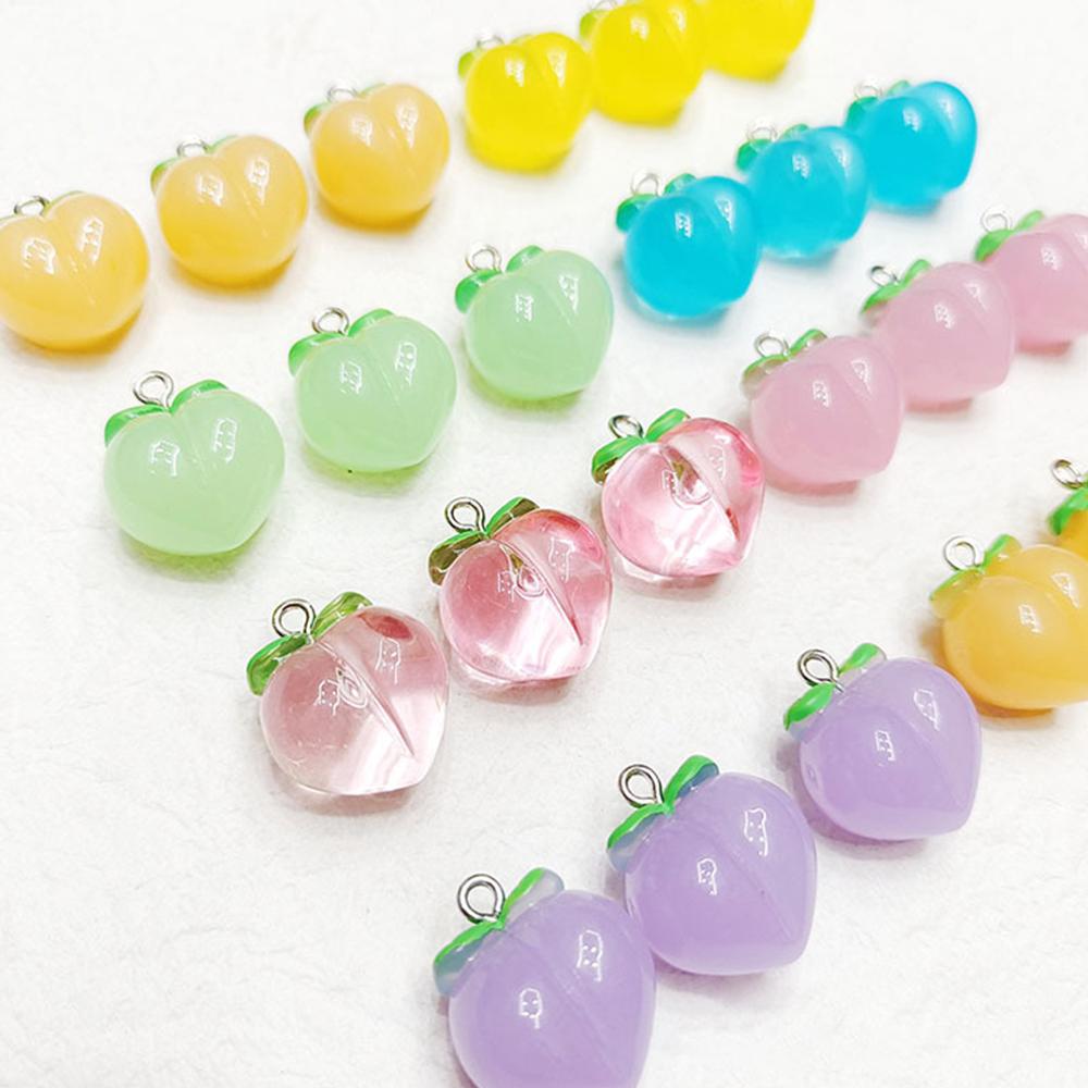 10pcs 3D Peach Flat Resin Charms Pendant Transparent Fruit Pendants Jewelry Making Accessories