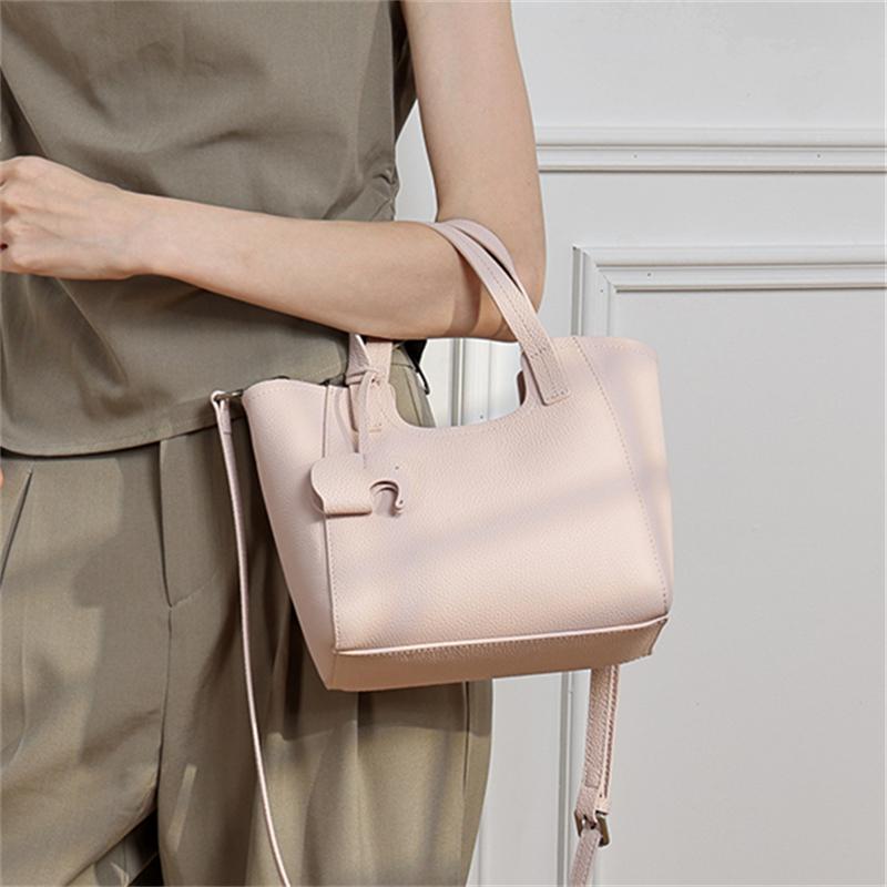 HIFASHION Минималистичные кожаные сумки-тоут для женщин Элегантная сумка с верхней ручкой из коровьей кожи Плечевая сумка-ведро Рабочая сумка через плечо