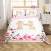 Initial Letter A Duvet Cover for Boys Girls Floral Monogrammed Bedding Set Romantic Rose Alphabet Quilt Cover with 2 Pillow Case