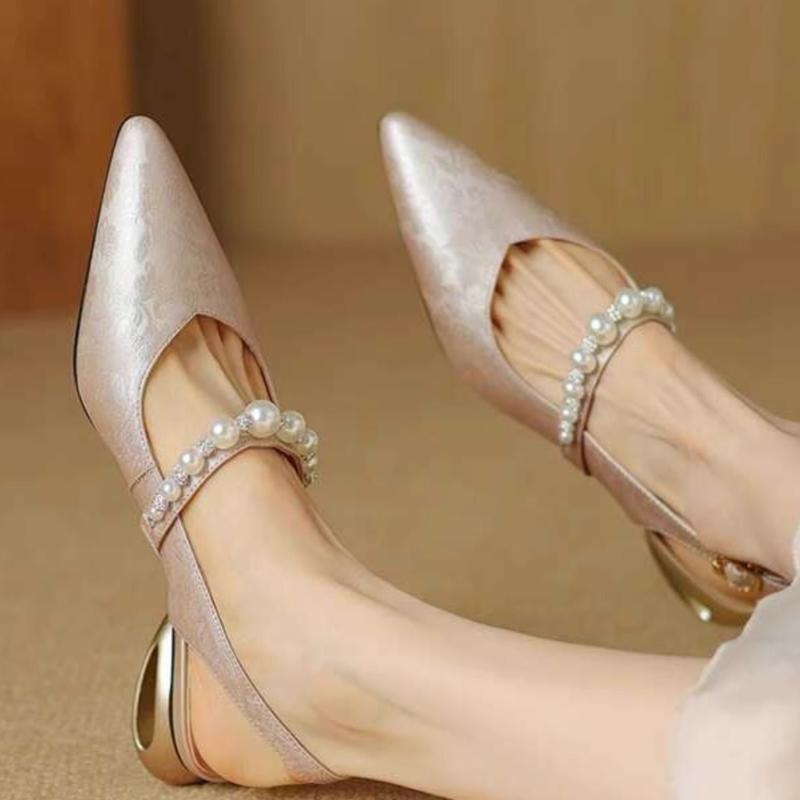 Модные французские туфли-лодочки на низком каблуке с открытой пяткой, женские летние новые туфли с пряжкой, с острым носком, модные сандалии на блочном каблуке