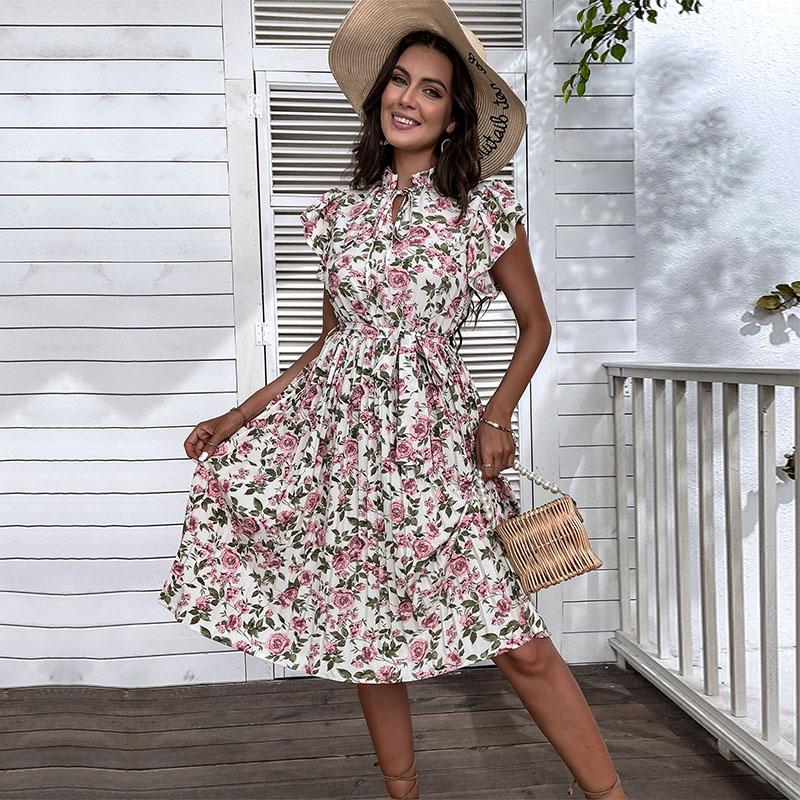 Летнее винтажное белое платье средней длины с V-образным вырезом и коротким рукавом, шикарное белое платье трапециевидной формы с цветочным принтом, S-XXL