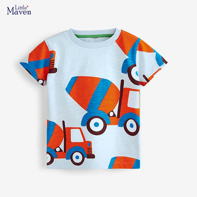 Little maven Boys Love Shirts for Mixer truck Prints Children t-shirts Summer 2025 New Baby Boys Shirts Tops Clothes Kids
