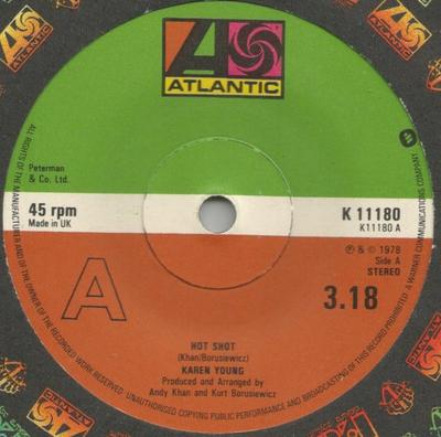 7-дюймовая пластинка KAREN YOUNG - Hot Shot K11180 Atlantic 1978 UK Soul/Funk Б/у