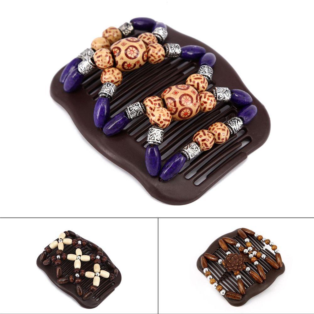 Easy Flower Butterfly Hair Accessories Stretchy Wood Beads Double Magic Hair Comb