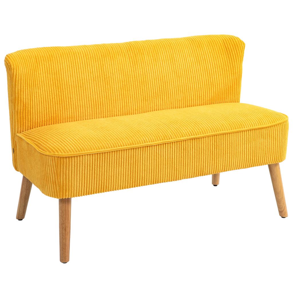 Two-Seater Sofa, Elegant Scandi Design, Solid Wood Frame, Up to 150 kg, 117 x 56.5 x 77 cm, Yellow