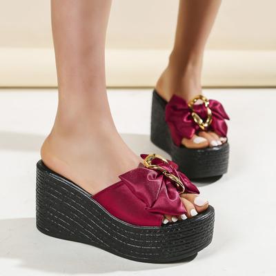 Летние женские босоножки на танкетке, модные атласные банты, дизайнерские тапочки с круглым носком и открытым носком, повседневные тапочки на толстой подошве, Zapatillas Mujer