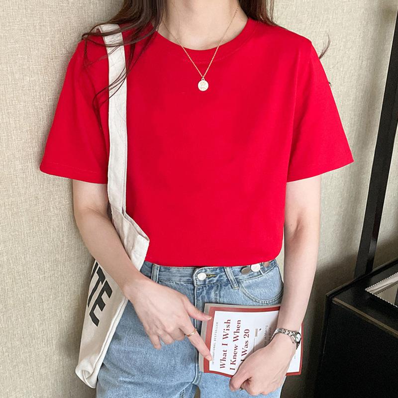 VEZFAA Женские модные повседневные летние весенние блузки и рубашки с круглым вырезом с короткими рукавами