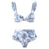 2Pcs/Set Women Summer Bikini Set Bohemia Style Ruffle Sleeve Bandeau Bra High