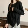 [ODFMCE] футболка женская с длинным рукавом весенняя хлопковая однотонная модная красивая расслабляющая большого размера (JP, алфавит, L, черный)