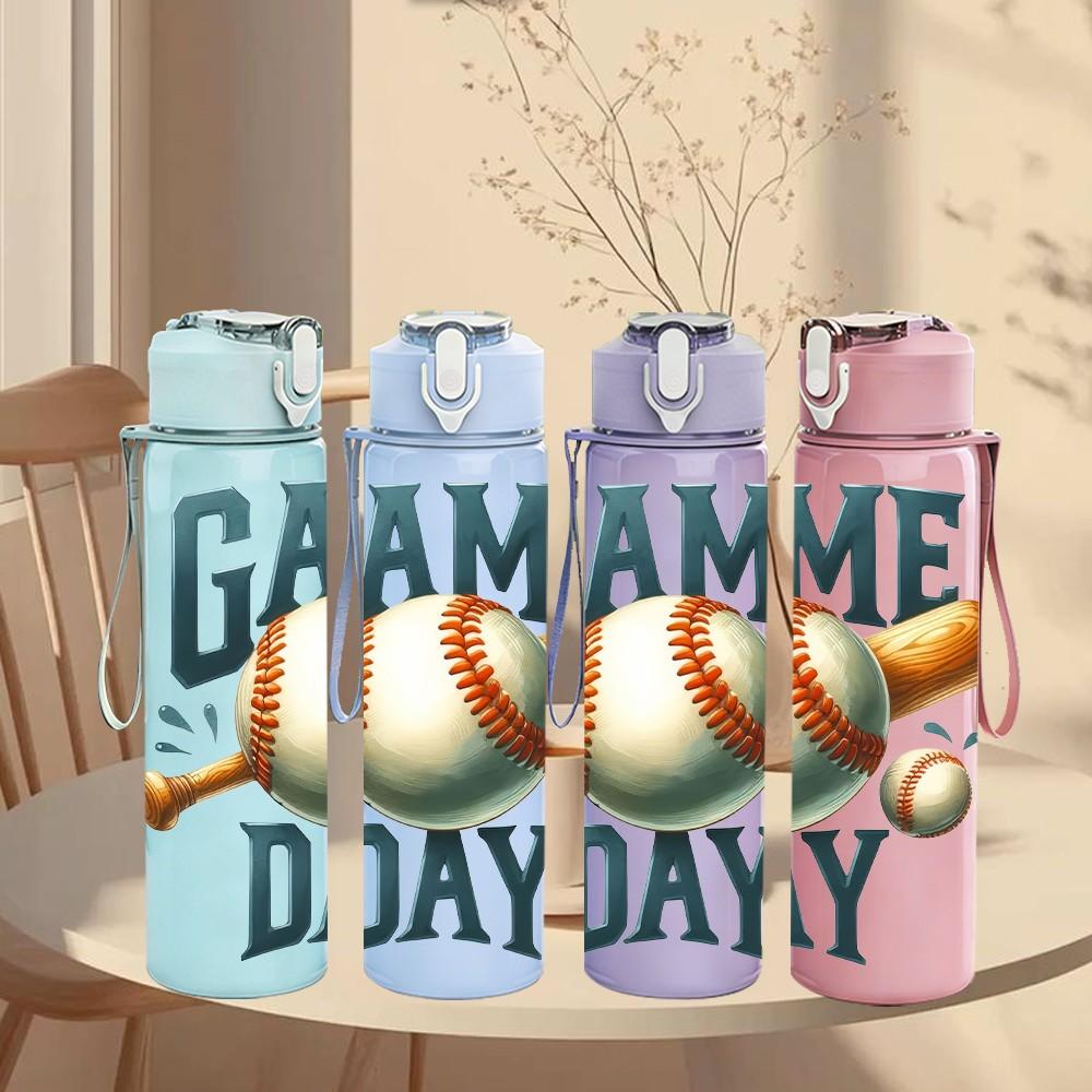 1PC Game Day Baseball Sport Quote Print 750ml Color Plastic Sports Water Bottle Leakproof Flip Straw Lid Suitable for Sports Office Home Use