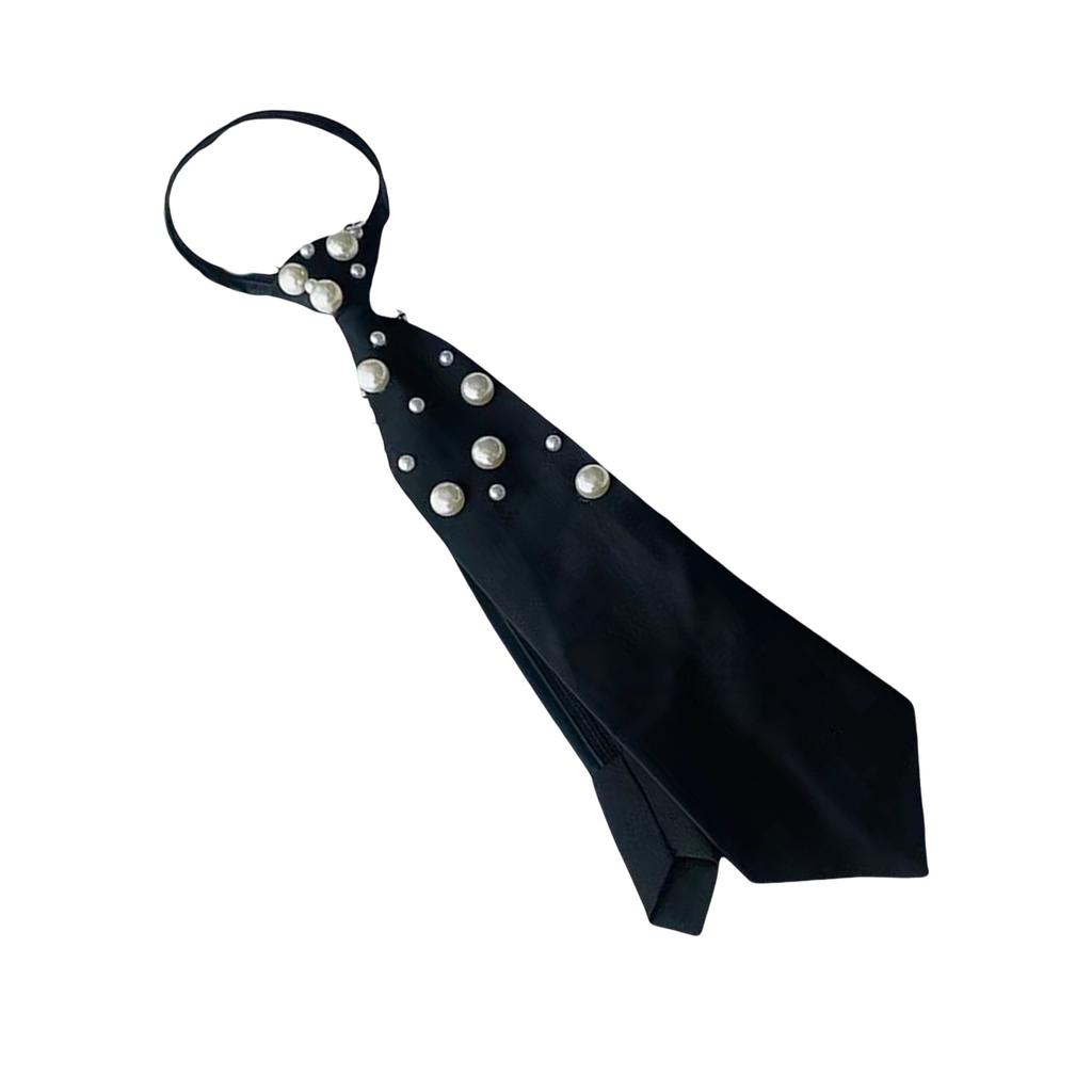 Uniform Black Ties for Senior High School Girl Uniform Pre-tied Preepy Look Adjustable Neck Ties with Crystal