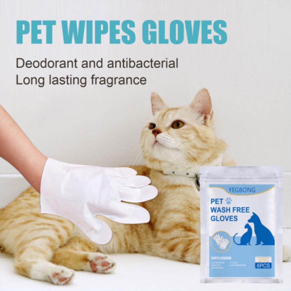 6pcs Pet Cleaning Massage Gloves Non-woven Disposable No-wash Gloves For Dog Cat Cleaning Supplies
