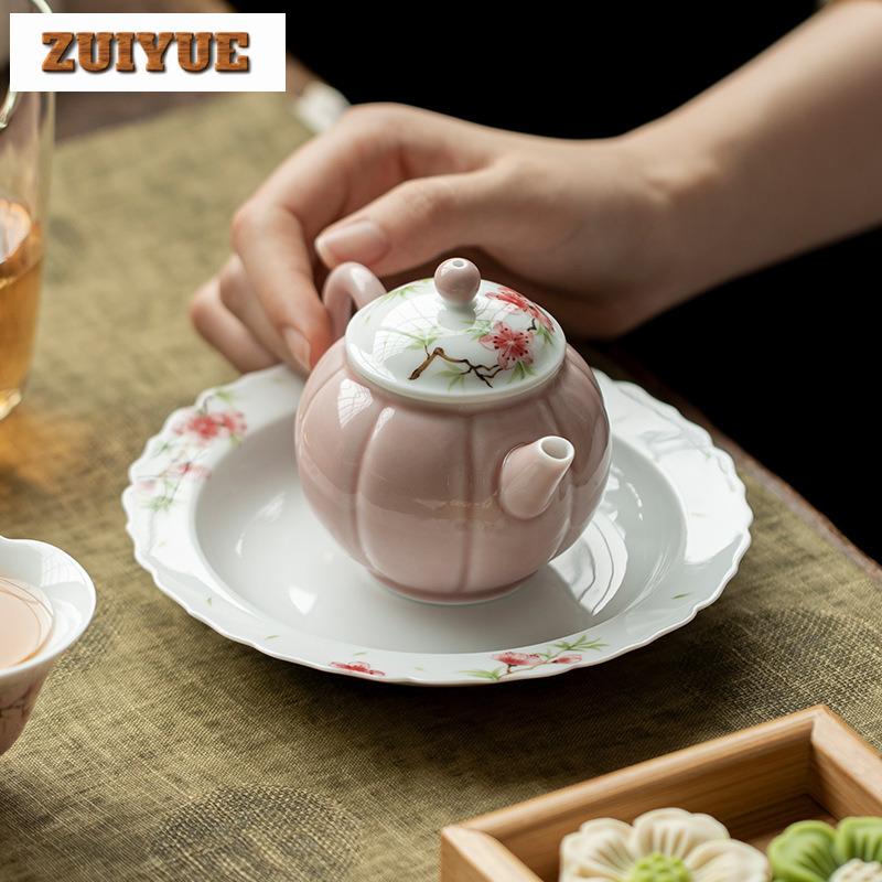 135ml Hand-painted Peach Blossom Teapot Boutique Tea Infuser Pot Tea Soaking Kettle With Ball Hole For Tea Decoration Collection