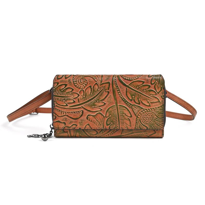 Johnature Сумка для телефона Ретро Тисненый Большая вместимость Мультикарта Женский кошелек Универсальная Маленькая сумка через плечо