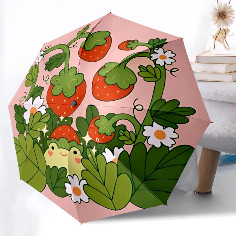 1pc Strawberry Garden Automatic Open/close Umbrella, 8-Rib sturdy structure, Portable Travel Umbrella, Parties, Everyday Use,12