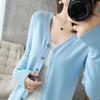 Women's V-Neck Knitted Cardigan Loose Slim Plus Size Sweater All-match Jacket Solid Color Basic Small Cardigans for Spring Autumn