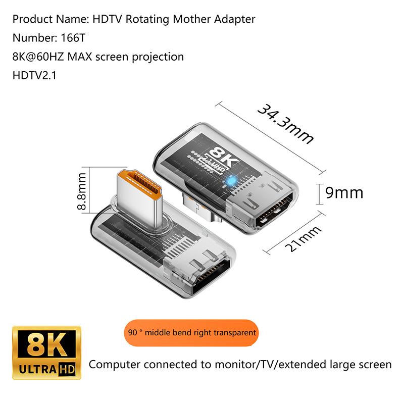 HOT! 2.1 Male To Female Adapter 8K@60Hz Male To Female Connector Up Down Angle 90 270 360 Degree For HDMI Cable PC Laptop HDTV